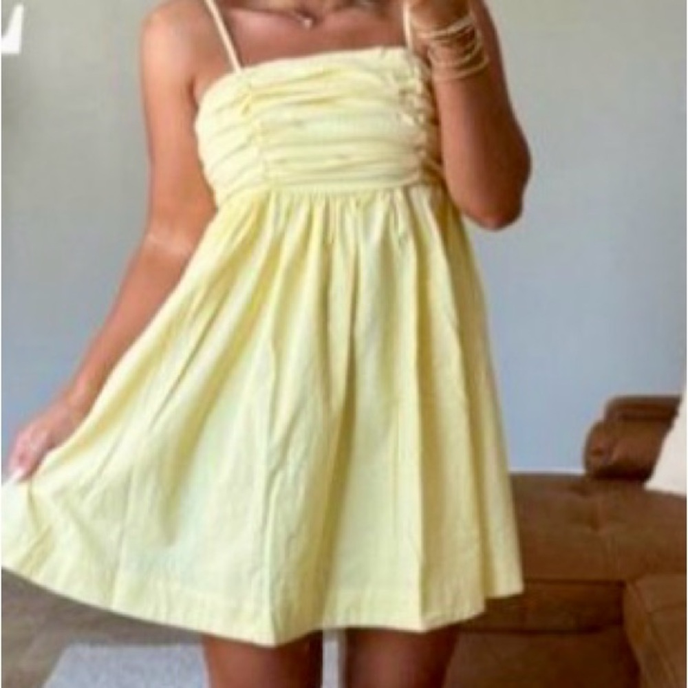 Yellow Women's cotton pleated mini dress